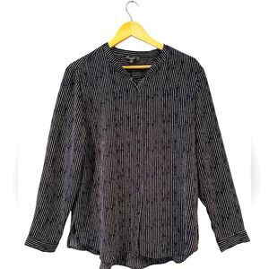 Adrianna Papell- Black and White Striped Button-Up Shirt